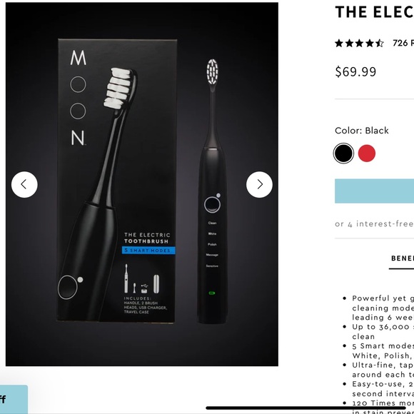 NWT ~ MOON Black Electric Toothbrush - Picture 2 of 8